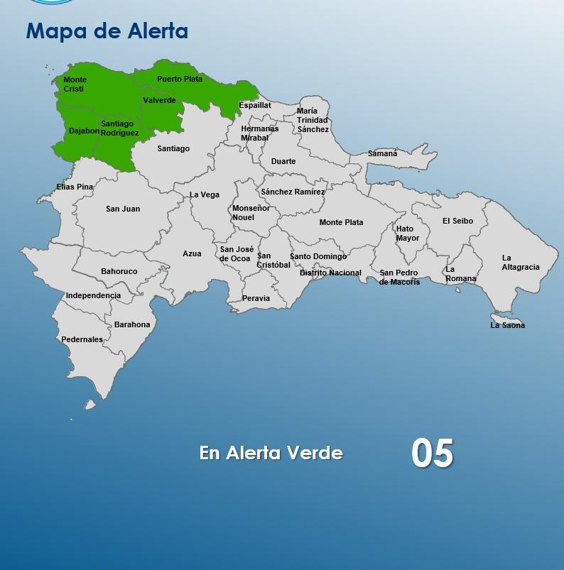 COE declara alerta verde en cinco provincias del noroeste dominicano